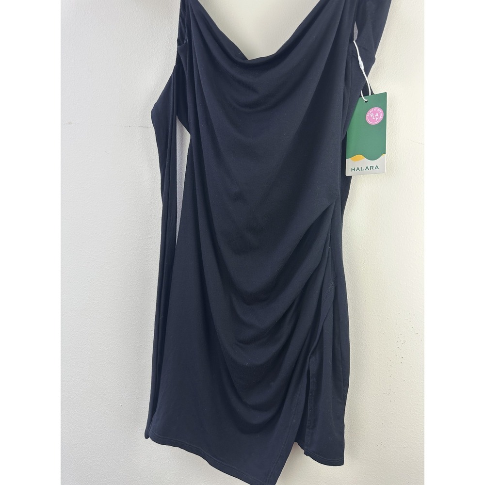 NWT Halara Ruched Tie Back Hem Bodycon Mini Casual Dress Black Small Stretch - Picture 6 of 14